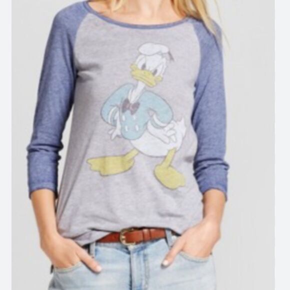 NWT Disney Donald Duck 3/4 sleeve Raglan Baseball Tee Front Back Graphic Medium - Picture 15 of 15